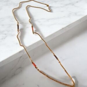 Vintage Sarah Coventry “Tango” Long Station Necklace|Gold Tone Chain, Beads